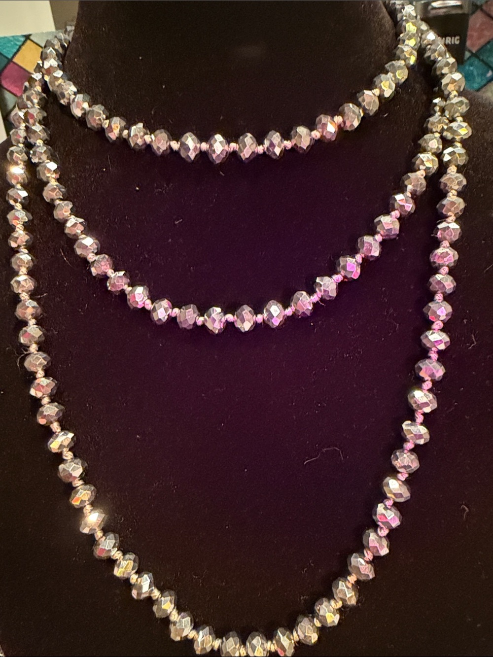 Faceted Glass Crystal Bead Necklace Set - Silver Iridescent